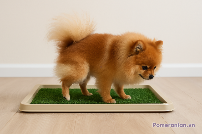 chó pom đi vệ sinh